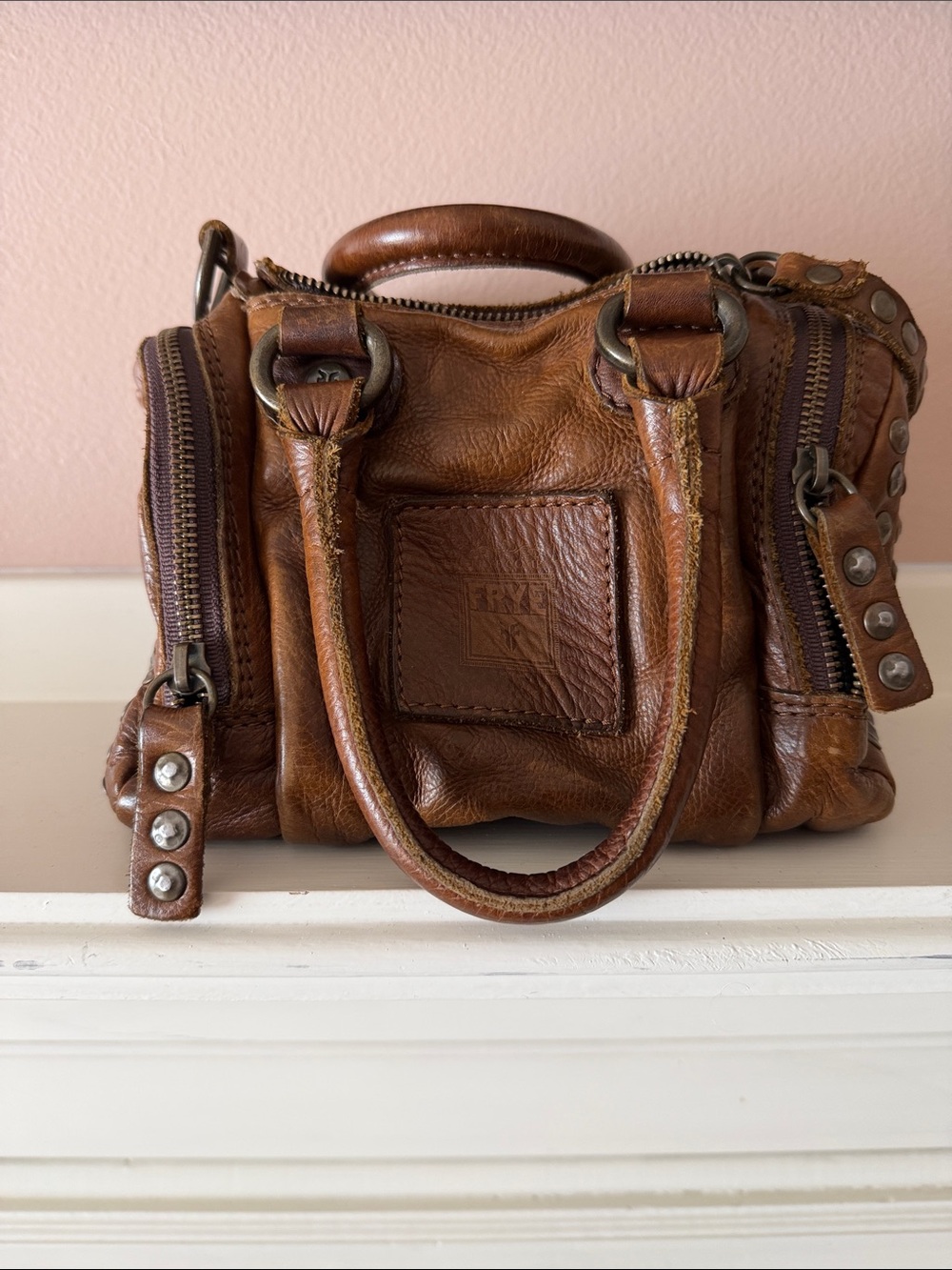 Frye Brown Leather Small Top-Handle Toiletry Bag